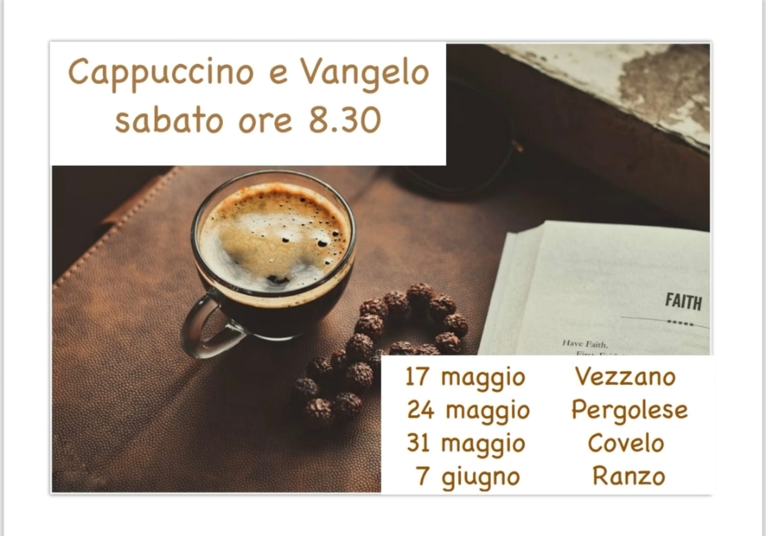 Cappuccino e Vangelo: ecco gli appuntamenti di maggio 2025
